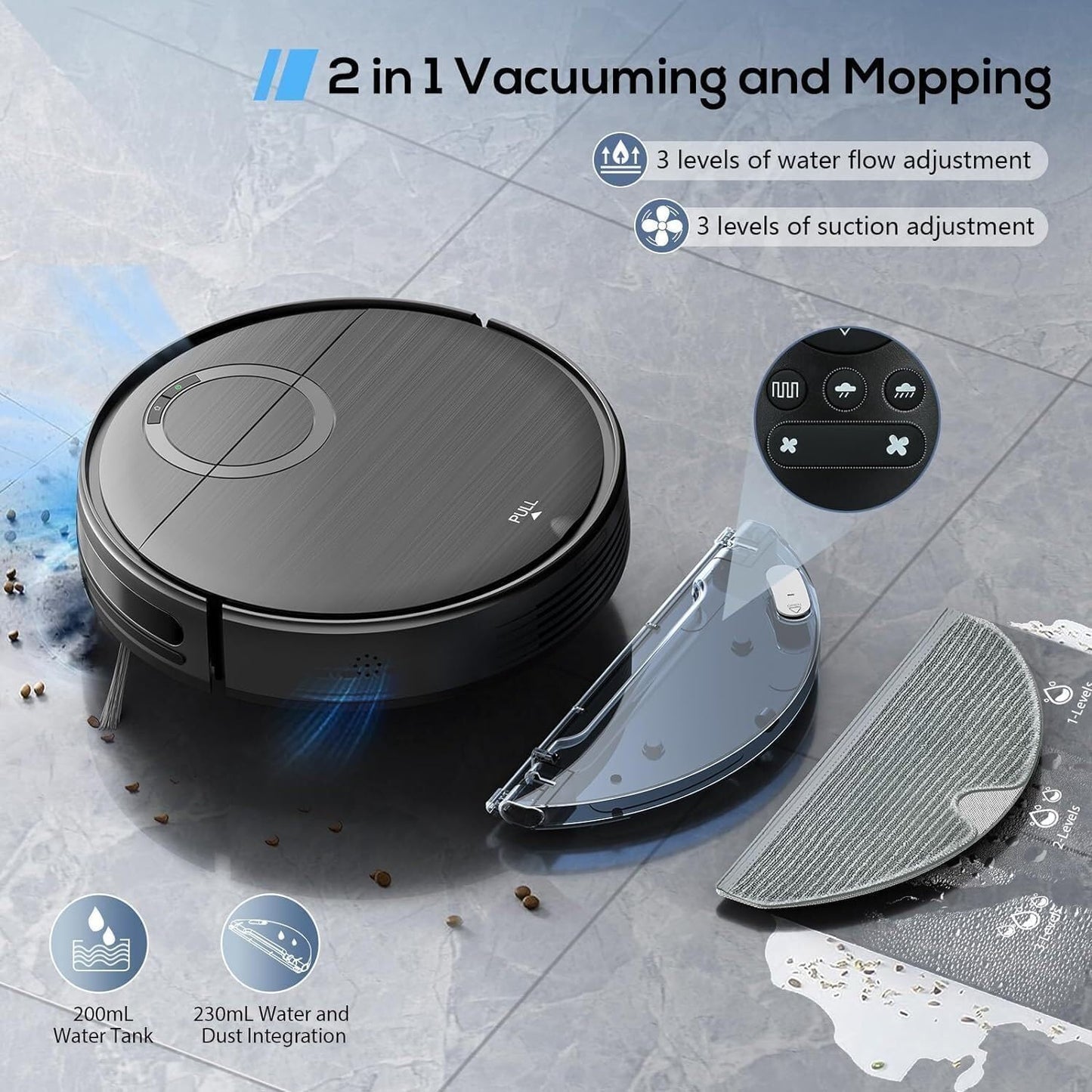 GOOVI Robot Vacuum, 2000Pa Robotic Vacuum Cleaner with Boundary Strips for Pet Hair
