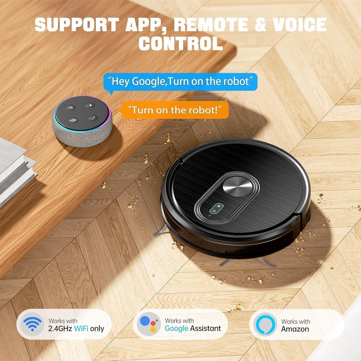 GOOVI Robot Vacuum and Mop Combo, 2 in 1 Mopping Robotic Vacuum with Schedule, App/Bluetooth/Voice, Max Suction 3200Pa, Self-Charging Robot Vacuum Cleaner