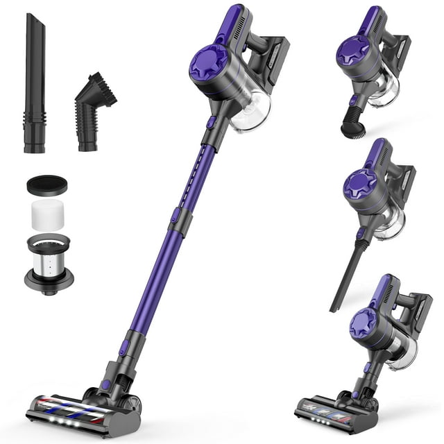 Bossdan Vacuum Cleaner, 4 in 1 Cordless Stick Vacuum Cleaner with Powerful Suction for Hardwood - Purple
