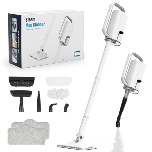 Steam Mop Cleaner, 6-in-1 Rotated Steam Mop Cleaner with 2 Microfiber Pads, Detachable Steam Mops for Hard Floor, Carpet, Tiles Cleaning (White)