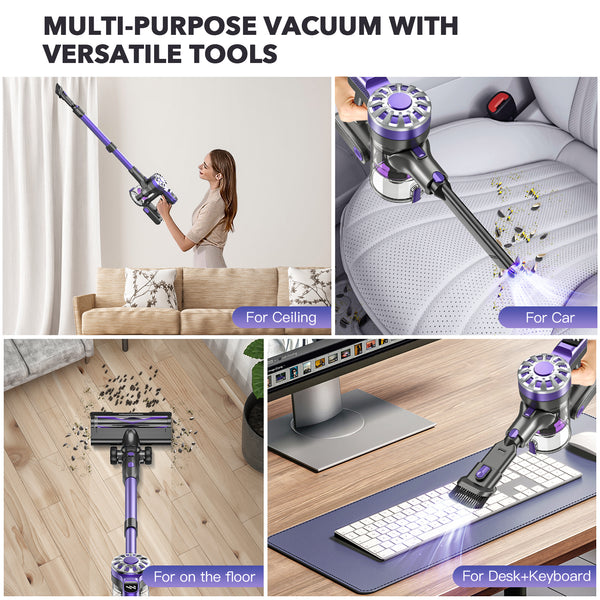 Bossdan Cordless Vacuum, Stick Cordless Vacuum Cleaner with 2200mAh Powerful Lithium Batteries, 4 in 1 Lightweight Quiet Vacuum Cleaner Perfect for Hardwood Floor