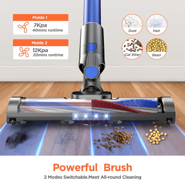 Bossdan Cordless Vacuum, Lightweight Stick Vacuum Cleaner for Hardwood Floor, Quiet, Blue