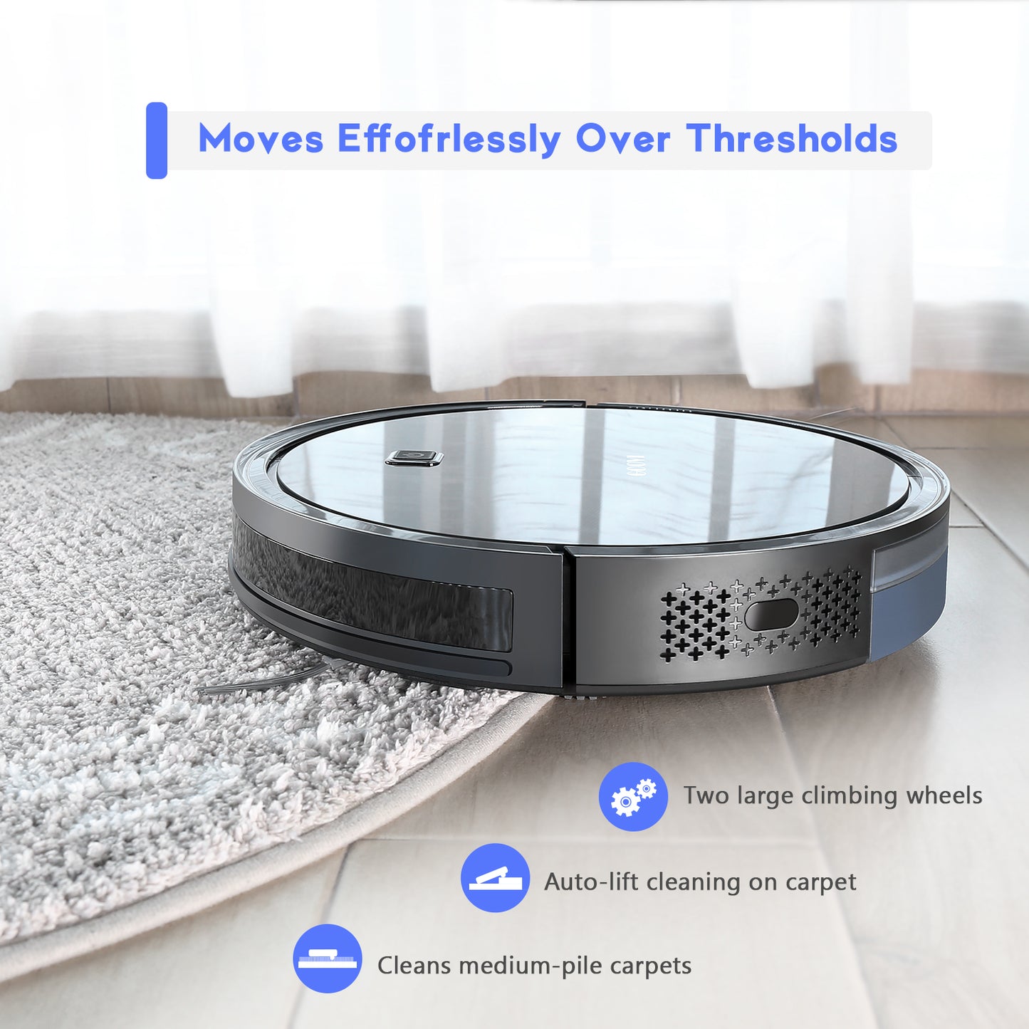 GOOVI Robot Vacuum, 1600Pa Suction Robotic Vacuum Cleaner, Slim, Ideal for Hard Floor, Pet Hair, Carpet
