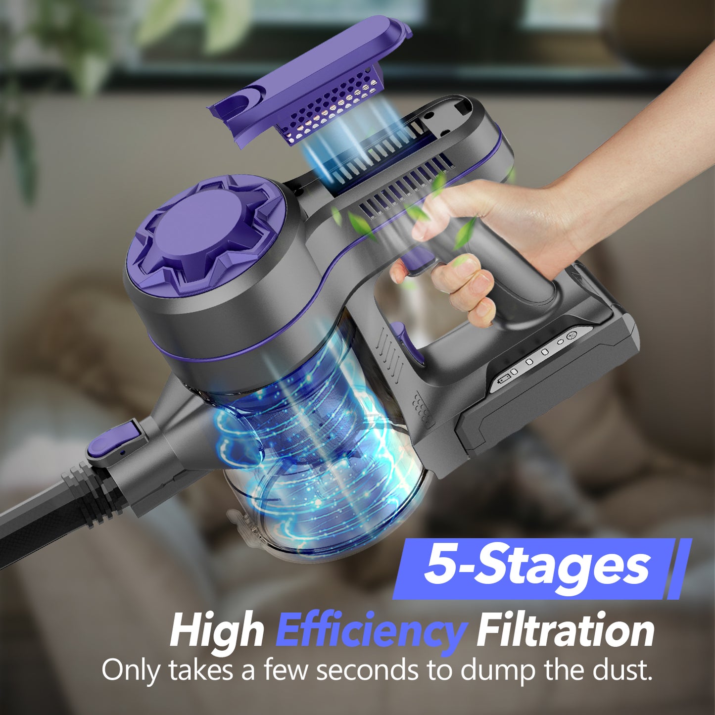 Bossdan Vacuum Cleaner, 4 in 1 Cordless Stick Vacuum Cleaner with Powerful Suction for Hardwood - Purple