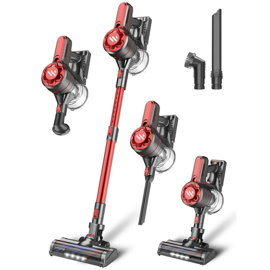Bossdan Vacuum Cleaner, 4 in 1 Cordless Stick Vacuum Cleaner with Powerful Suction for Hardwood - Red
