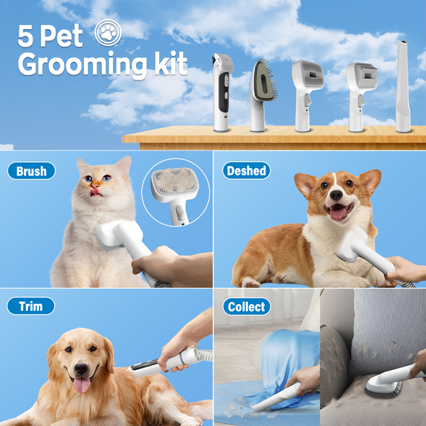 Pet Grooming Vacuum, 6 in 1 Dog Grooming Kit with 3 Suction Mode and Large Capacity Dust Cup