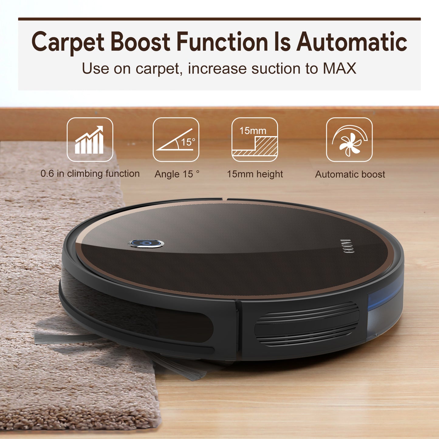 ONSON Robot Vacuum, 2000Pa Robotic Vacuum Cleaner with Boundary Strips for Pet Hair